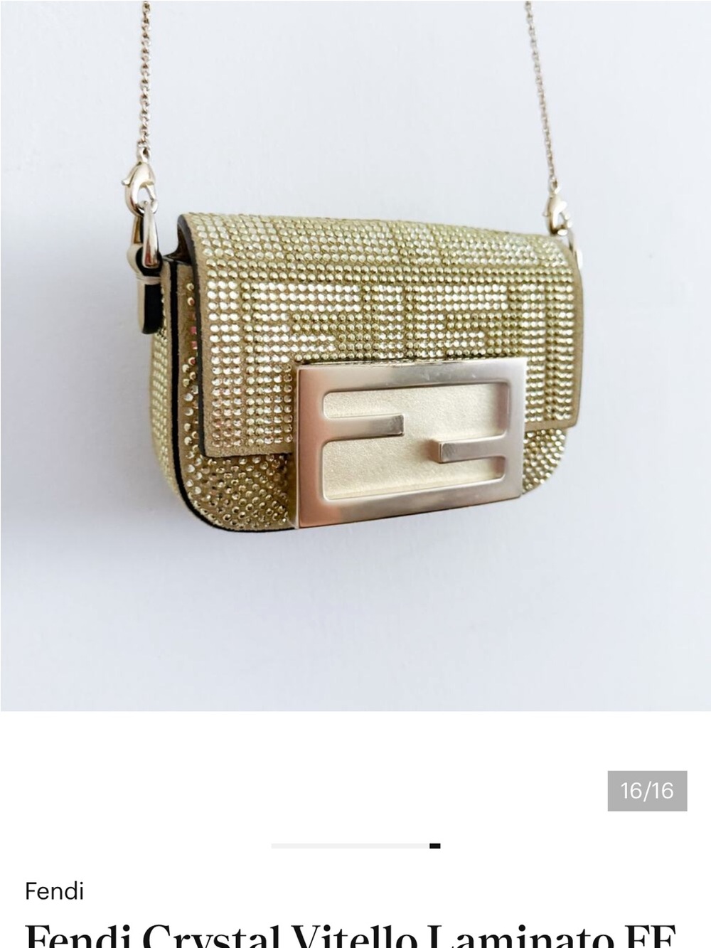 Fendi Mini Baguette Crystal Shoulder Bag in Light Gold - Picture 4 of 6